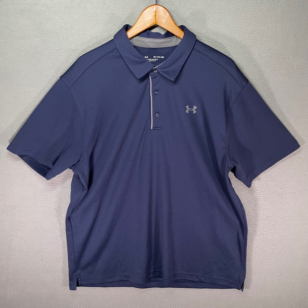 Under Armour‎ Polo Shirt Men 2XL Navy Blue Loose Fit Performance 1290140